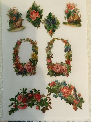Antique Victorian Scraps Embossed Die Cut,  Floral Bouquets,  Wreath 