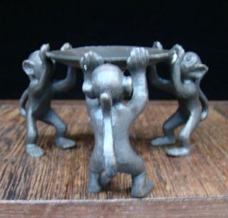 Collectible Handmade Carved Statue Monkey Candlestick Copper Deco Art 2