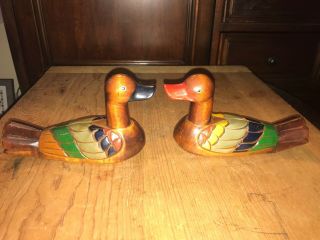 Vintage Pair Hand Carved Wooden Ducks