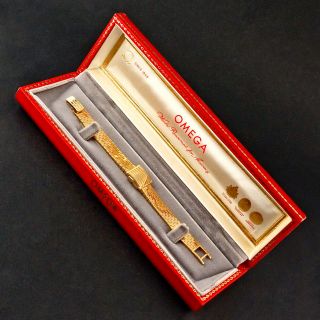 Rare Vintage Omega Solid 18K Gold Lady ' s Flip Top Bracelet Watch w/ Box 3