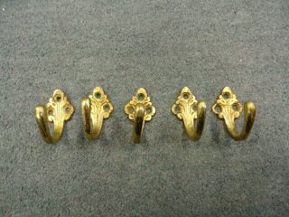 Set Of 5 Vintage Brass Hooks