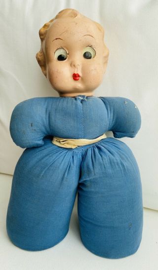 Vintage Googly Eye Cloth Doll With Composition Head