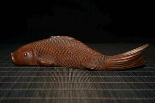 Chinese Natural Boxwood Hand Carved Fish Statues 30346