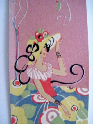 2 Vintage Art Deco Style Tally Cards W/ Charming Women In Flowered Skirts