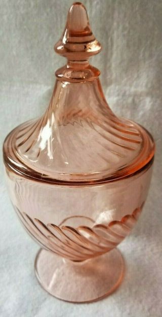 Rare Twisted Imperial Glass Elegant Pink Depression Candy Dish With Lid 1927 - 30