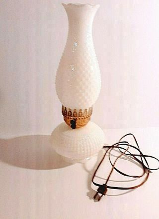 Vintage Hurricane Lamp White Milk Glass Hobnail Electric Light 15 " Tall
