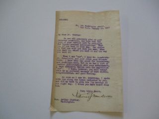 Antique American Autograph Signed Letter 1907 York To Hon Arthur Statter