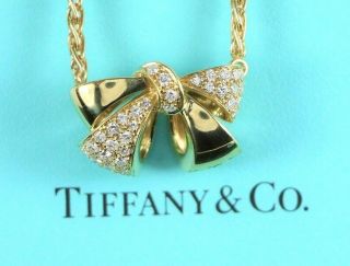 $9,  800 Rare Vintage Estate Tiffany Co 18k Yellow Gold Diamond Ribbon Necklace