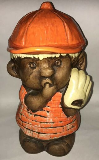 Vintage Treasure Craft Boy Cookie Jar Rare Ceramic Black Americana Baseball