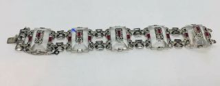Ktf Trifari Alfred Philippe Rare Art Deco Clear Crystal Red Rhinestone Bracelet