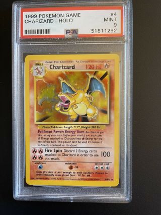 Pokémon 1999 Charizard 4/102 Holo Base Set Psa 9 Fresh Grade Short
