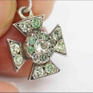 Lovely Antique Victorian Sterling Silver & Paste Maltese Cross Charm/pendant Af