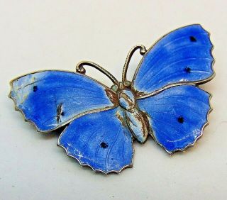 Antique Sterling Silver & Blue Enamel Butterfly Brooch - A/f
