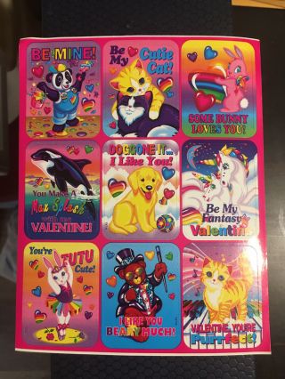 Lisa Frank Vintage Valentine Stickers 1 Sheet Rare