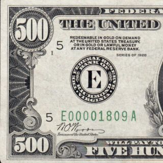 Rare Trophy Note 1928 $500 Richmond Five Hundred Dollar Bill 1000 Fr.  2200 1809a