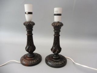 Vintage Pair Carved Wood Table Bedside Lamps Pat Safety