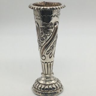 Antique Victorian Sterling Silver Vase Leaf & Flower Design Wc London 1888