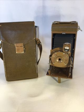 1920s Antique Pocket Kodak T1 No 0 Tan Fold Ext Camera W/case,  Rare Tan / Brown