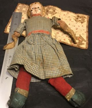 Antique Vintage German Minerva Tin Head Folk Art Doll Handmade Clothes
