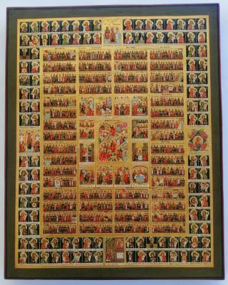Rare Antique 20c Hand Painted Russian Orthodox Icon Of The Calendar Of A Year