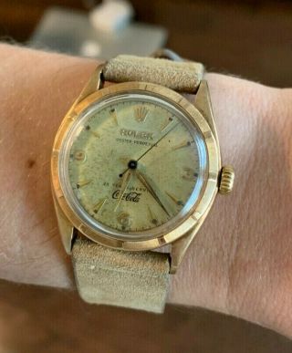 Rolex Oyster Perpetual 6085 Coca Cola 14k Watch 34mm Vintage 1960s Rare