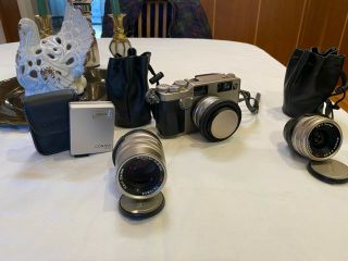Near Contax G2 Rangefinder W/ 28mm,  35mm (rare, ) & 90mm Lens,  Case & Strap
