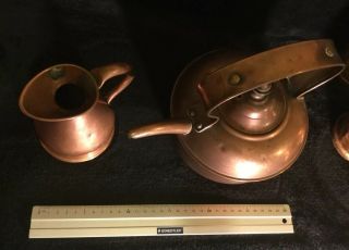 Vintage Copper Kettle Teapot With Lid,  Water Jug Set Half Pint Marked Old