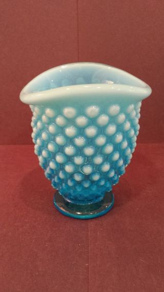 Fenton Blue Opalescent Hobnail Vase Rare