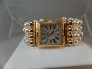 JOAN RIVERS Classics Gold Tone 4 Row Faux Pearl Band Watch BATTERY 3