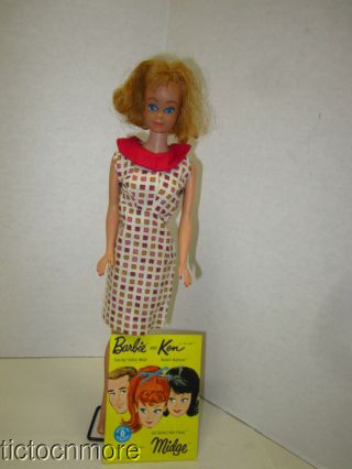 Vintage Barbie Friend Midge Doll Redhead W/ Black Wire Stand & Booklet