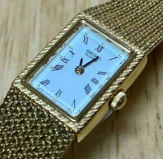 Vintage Seiko 1f20 - 5a59 Lady Gold Tone Rectangle Quartz Watch Hours Battery