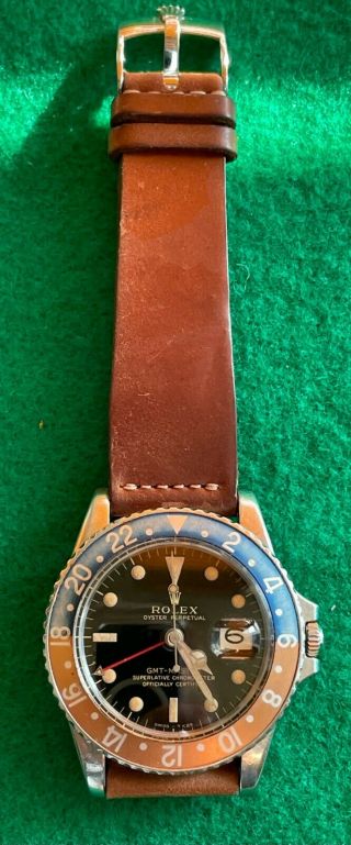 Rolex Rare Vintage Gmt 1675 Master High Gloss Deep Lacquer Gilt Dial 1966