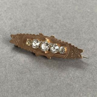 Antique Victorian 9ct Rose Gold Front Brooch Pin Diamond Paste