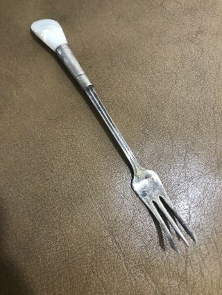 Antique Sterling Silver 3 Prong Fork And Mother Of Pearl Handle 7 "