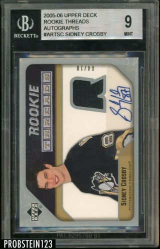 2005 - 06 Ud Rookie Threads Sidney Crosby Rc Jersey 4/10 Bgs 9 W/ 10 Auto " Rare "