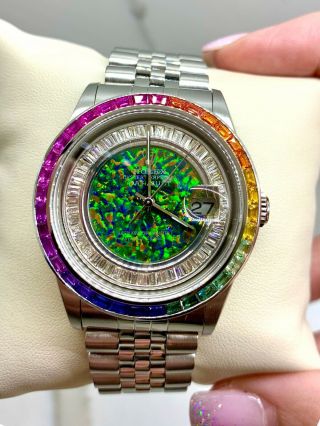Rainbow Rolex Datejust With Diamond Dial - Very Rare And Popular