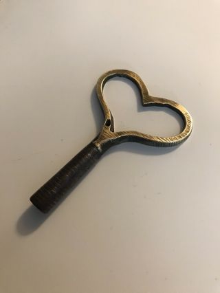 Vintage Antique Heart Shaped Brass & Steel Clock Key Winder Fusee