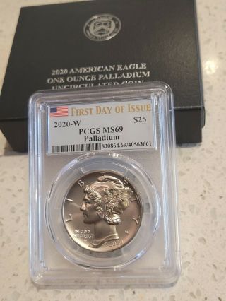NOTE RARE IN MS 2020 W $25 American Palladium Eagle MS69 First Day Issue PCGS 2