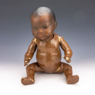 Antique Armand Marseille - Dream Baby 351 Black Bisque Headed Doll - Glass Eyes