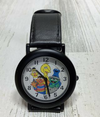 Vintage Sesame Street Watch Muppets Inc.  - Nelsonic Wrist Watch W/ Leather Strap