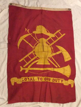 Rare Antique Firemen Fire Fighter Cloth Banner Flag Sign 21 X 30 "
