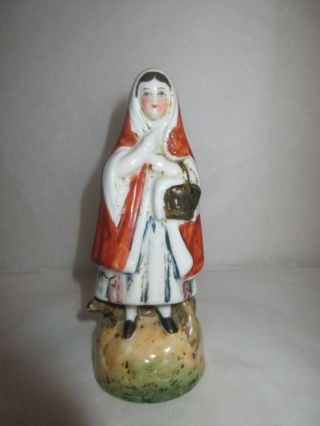 Antique 1800s Staffordshire Pottery Red Riding Hood & Wolf Figurine