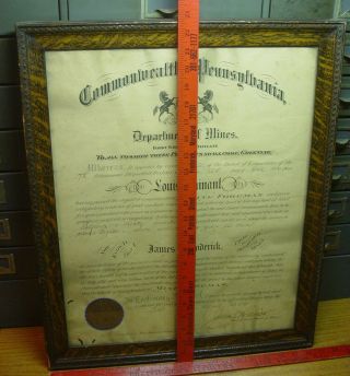 1910 PA Mine Dep Signed Coal Miner Foreman Certificate Hainant Belgium Immigrant 2