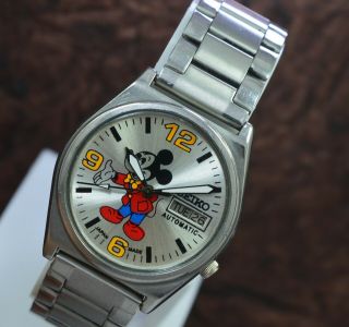 Vintage Seiko 5 Mickey Mouse Day Date 17 Jewels 7009 Movement Men 