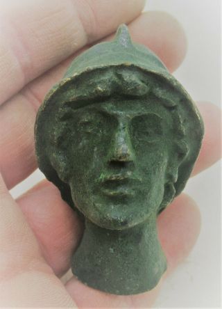 European Finds Ancient Roman Bronze Head Of Solider/gladiator