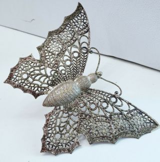 Rare Antique Vtg German Dresden Figural Feather Tree Ornament Floating Butterfly