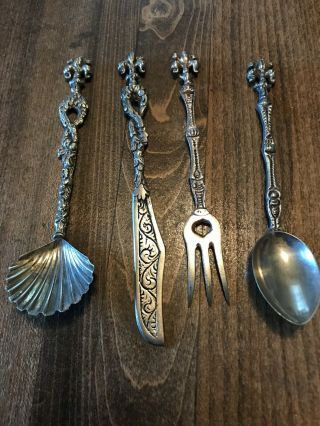 Vtg Demitasse / Espresso Silver Plated Figural Spoon Set - Italy Deco Set Rare