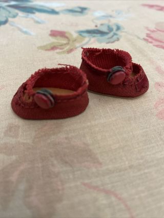 Vintage 1950 ' s Vogue Ginny Doll Oil Red Cloth Side Snap Shoes 3