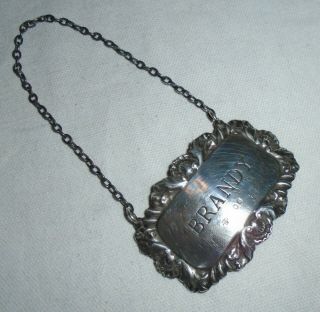 Vintage Solid Silver Brandy Decanter Label By A Chick & Sons Ltd,  London 1975