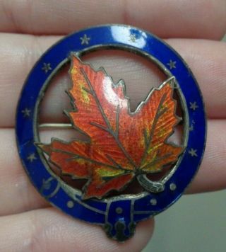 Antique Sterling Silver Enamel Canadian Maple Leaf Brooch